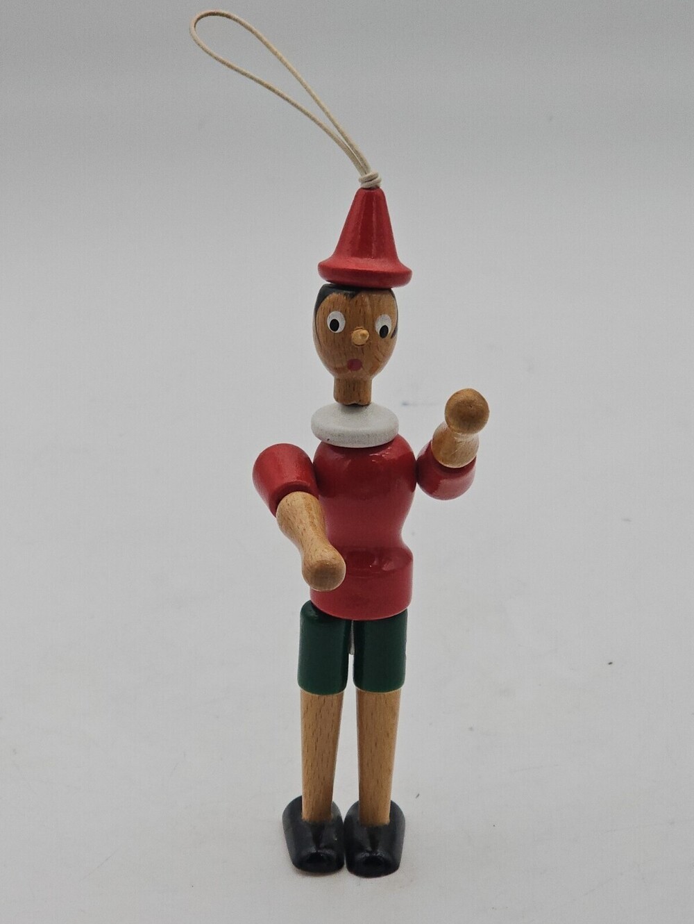 Vintage Wooden Pinocchio Ornament Hand Painted Articulated Toy Figure Italy 1970